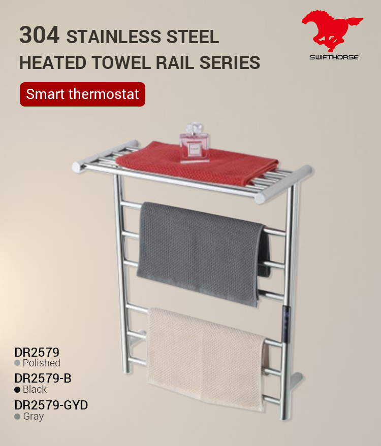 Dr2579 ajuste de temperatura múltiple 304 toallas eléctricas de acero inoxidable estante de toallas eléctricas baño calentador de toallas de ferrocarril de calefacción 