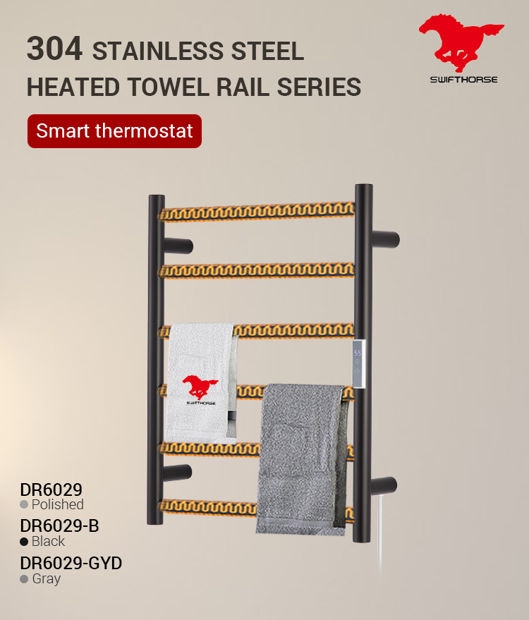 Dr6029 ahorro de energía 304 toallas eléctricas de acero inoxidable estante de toallas eléctricas baño calentador de toallas de ferrocarril de calefacción 